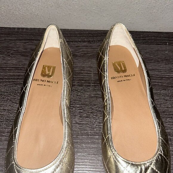 Bruno Magli Gold Quilted Metallic Slip On Ballet Leather Flats Size 38.5US 8.5 - Picture 4 of 9